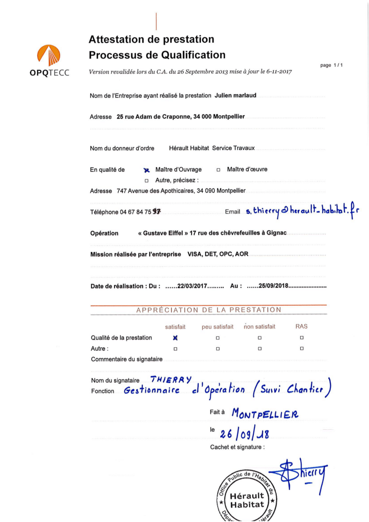 attestation qualité